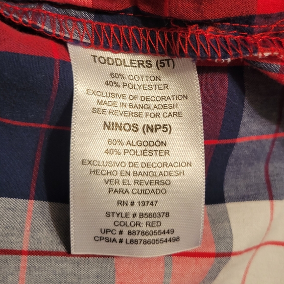 Wrangler Toldder Boys Shirt Plaid Red Blue Button Down Size 5T - Picture 4 of 5